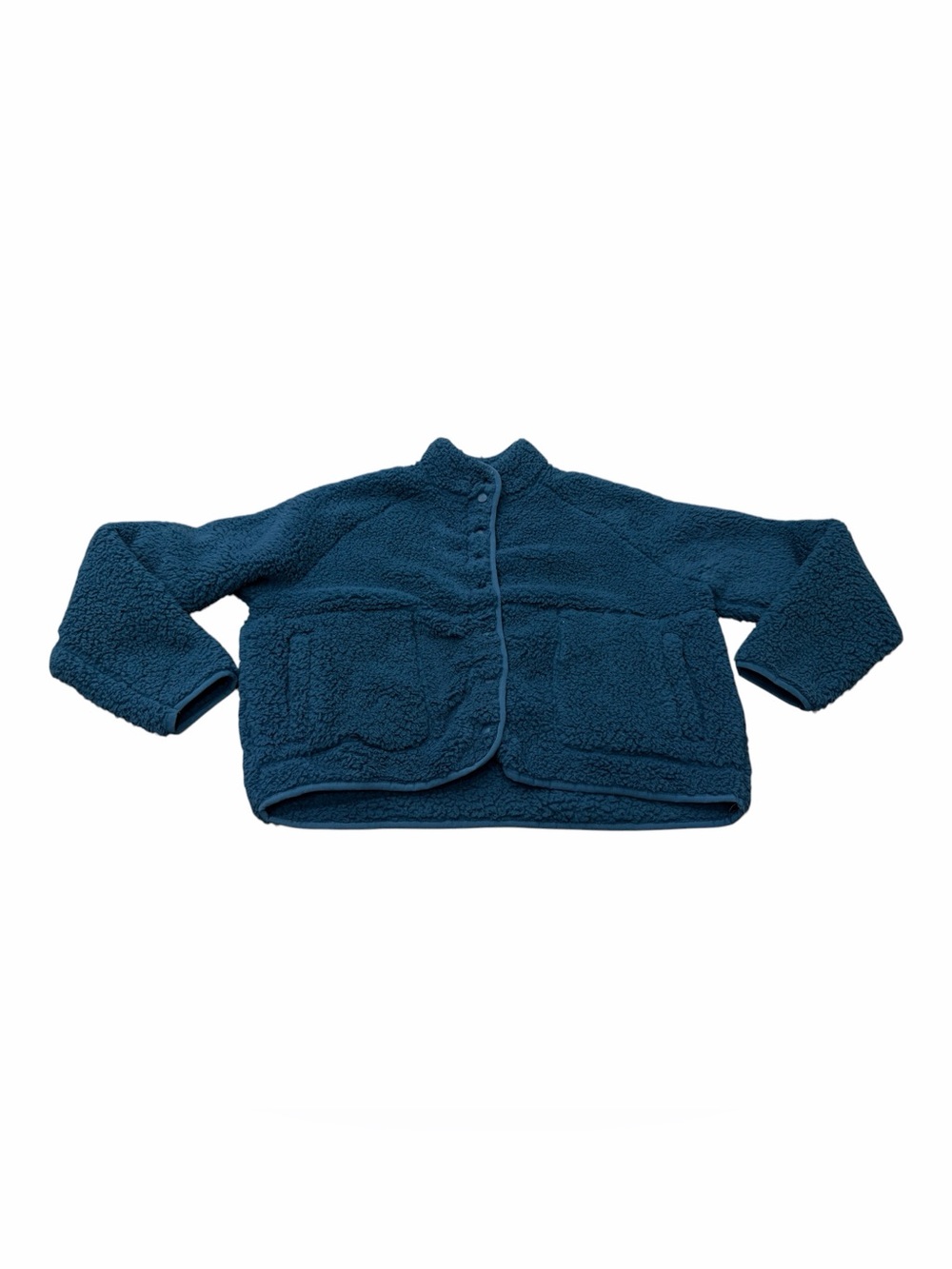Dip Women’s Blue Fuzzy Sherpa Fleece Jacket, Snap Closure, Size Large